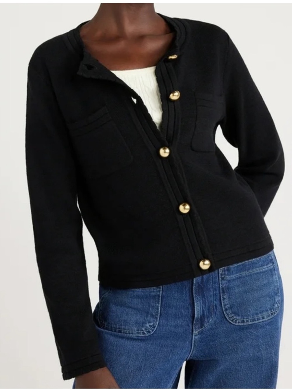 NWT Free Assembly Navy with Gold
Buttons Long-Sleeve Cardigan, Size M